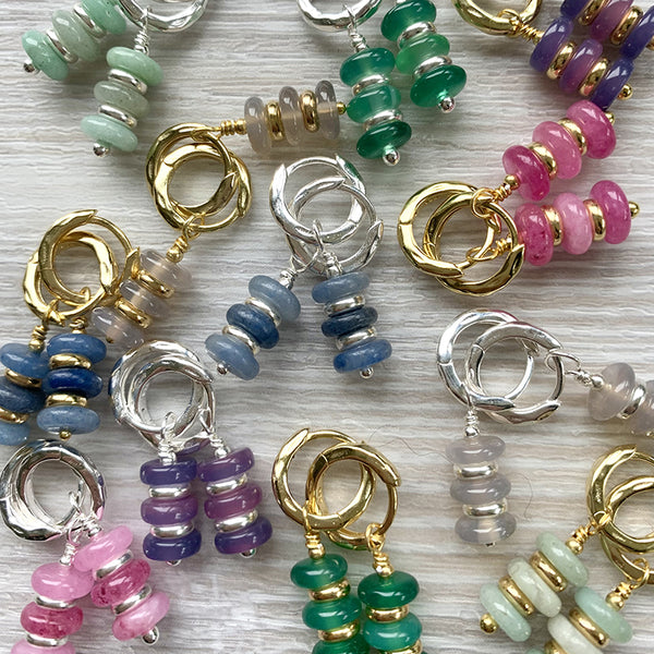 Trinity Semi Precious Huggie Earrings