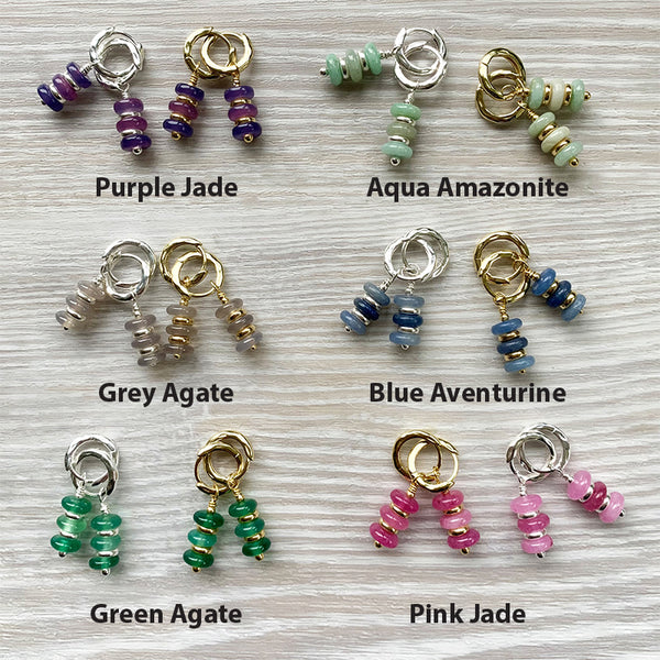 Trinity Semi Precious Huggie Earrings
