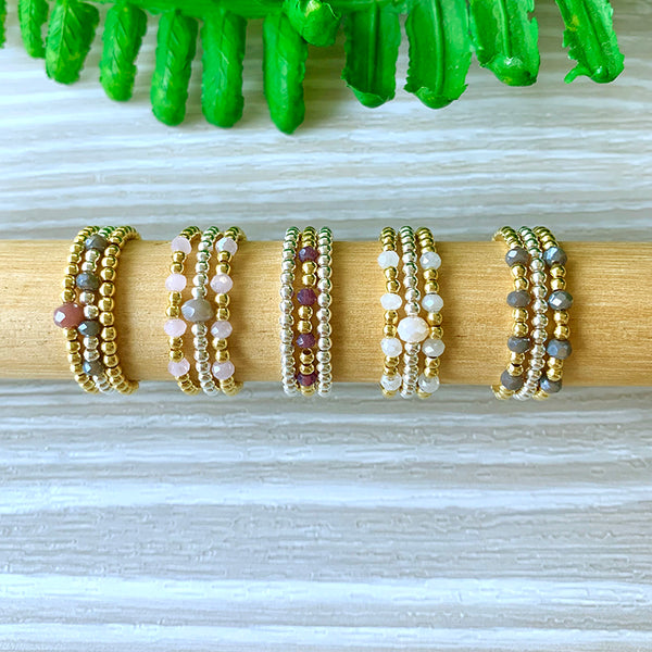 Sienna Four Beaded Elasticated Ring
